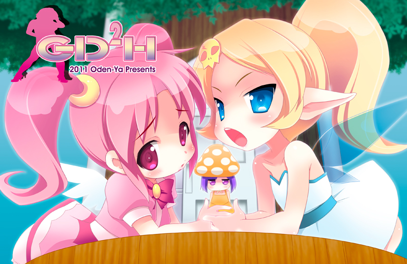 3girls, blonde_hair, blue_eyes, blush, dress, fairy, gdgd_fairies, hair_ornament