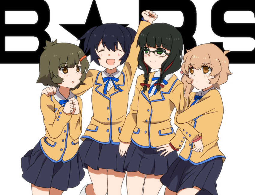 4girls, black_hair, black_rock_shooter, blonde_hair, brown_eyes, brown_hair, glasses, good_end