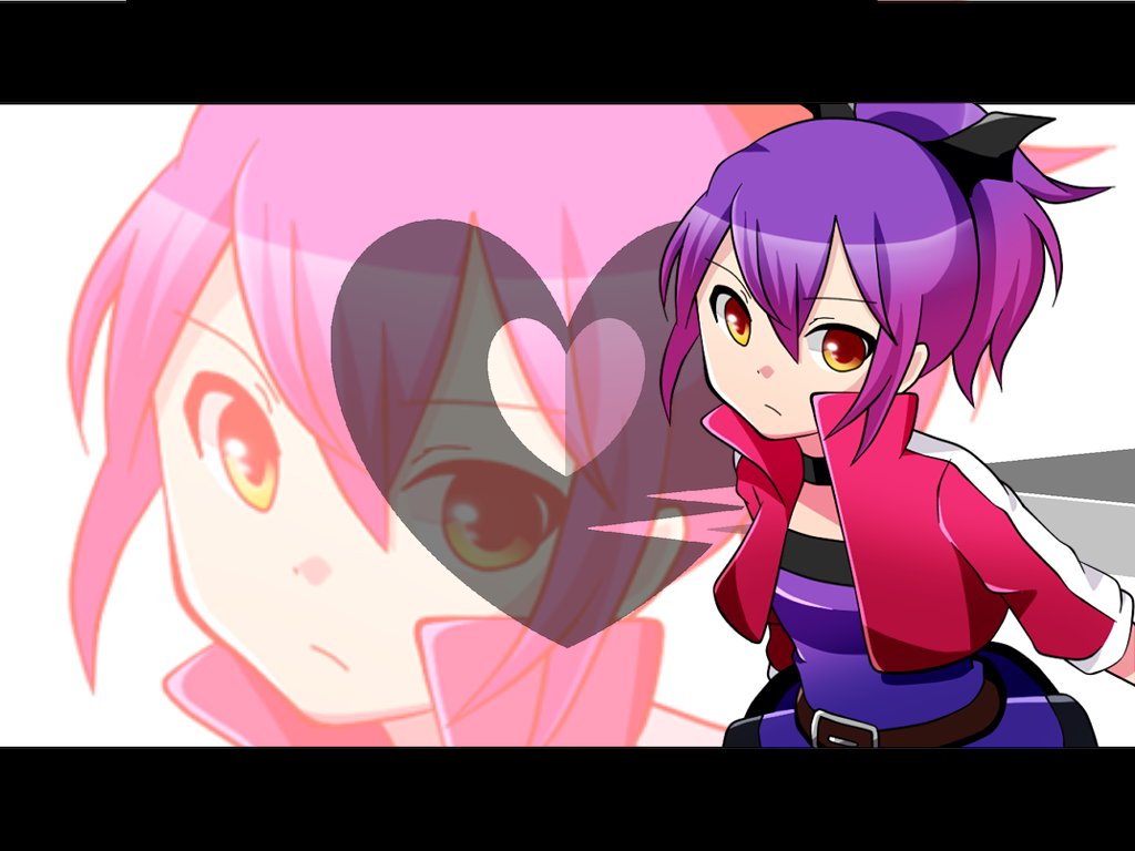 1girl, bad_id, brown_eyes, heart, kuroba_tsuto, purple_hair, short_hair, short_ponytail