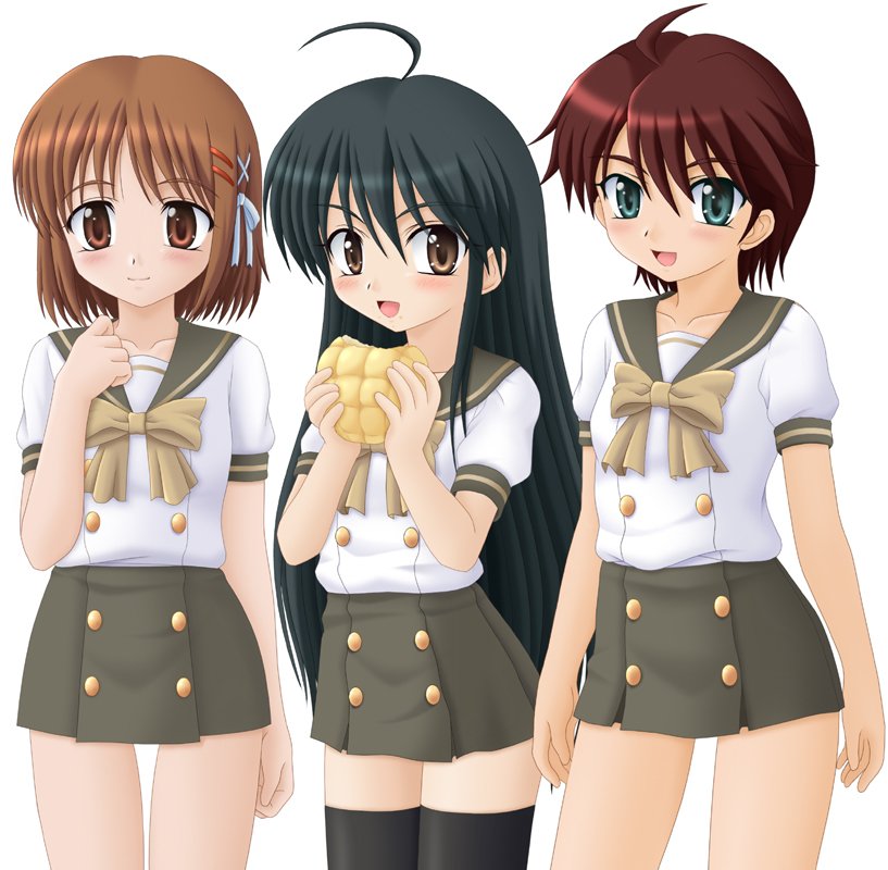 bread, brown_eyes, brown_hair, food, green_eyes, long_hair, melon_bread, miracle!