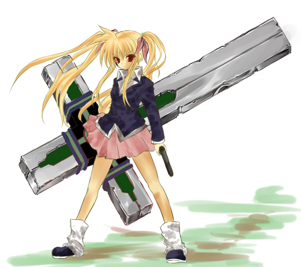 coma-casino, cross, fate_testarossa, gun, mahou_shoujo_lyrical_nanoha, nicholas_d_wolfwood, parody, trigun, weapon