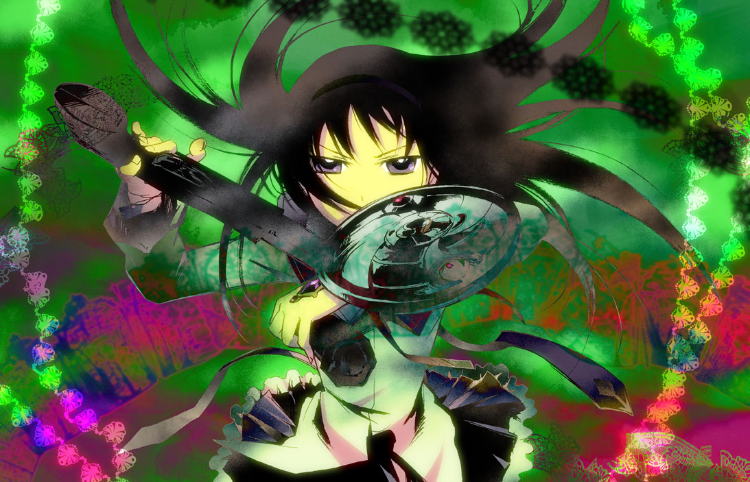 1girl, akemi_homura, black_hair, capelet, covering, covering_face, covering_mouth, gif365