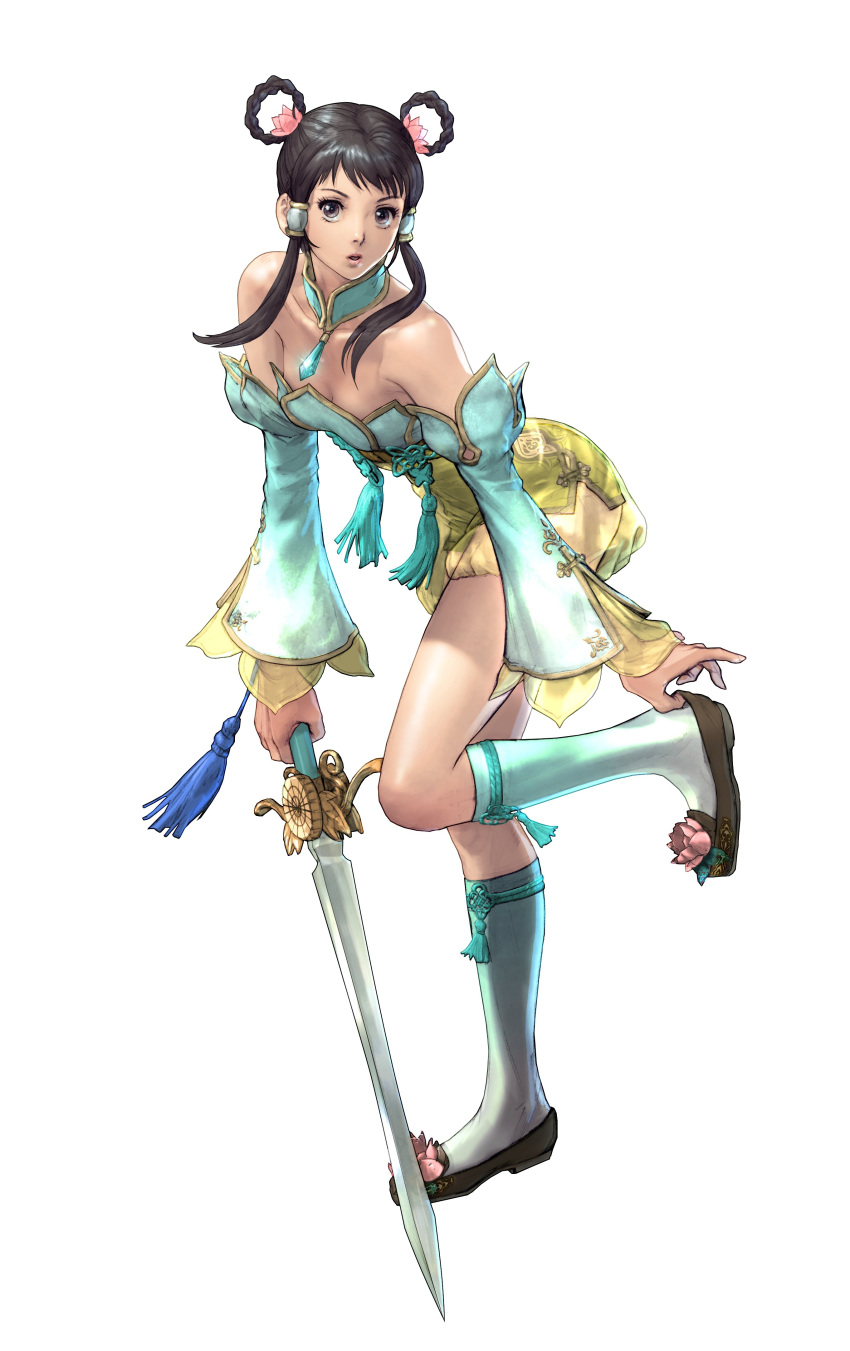 1girl, absurdres, bare_shoulders, brown_eyes, brown_hair, chinese_clothes, detached_collar, detached_sleeves