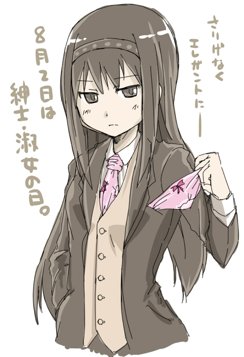 1girl, akemi_homura, es_(eisis), formal, hairband, handkerchief, long_hair, mahou_shoujo_madoka_magica