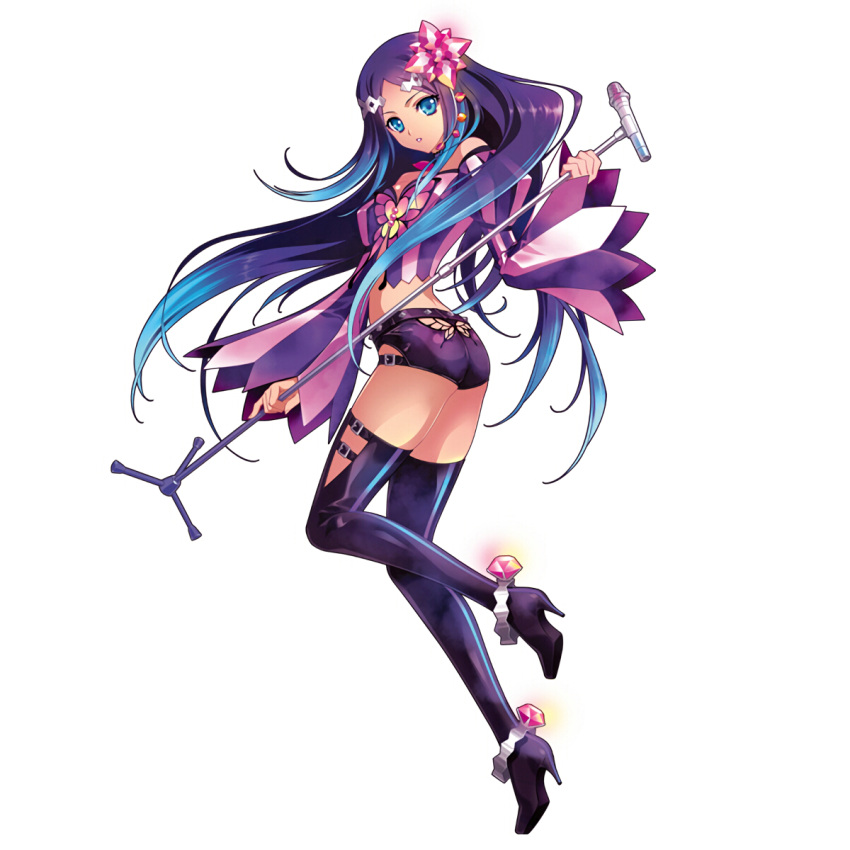 1girl, blue_eyes, blue_hair, boots, carnelian, full_body, hair_ornament, headset