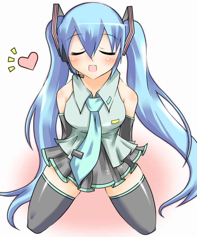 closed_eyes, detached_sleeves, guunome, hatsune_miku, headset, heart, long_hair, necktie