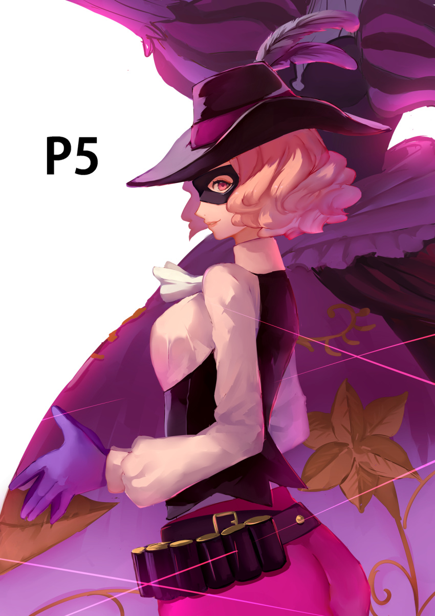 brown_eyes, brown_hair, hat, highres, kurenai907, mask, milady_(persona), okumura_haru