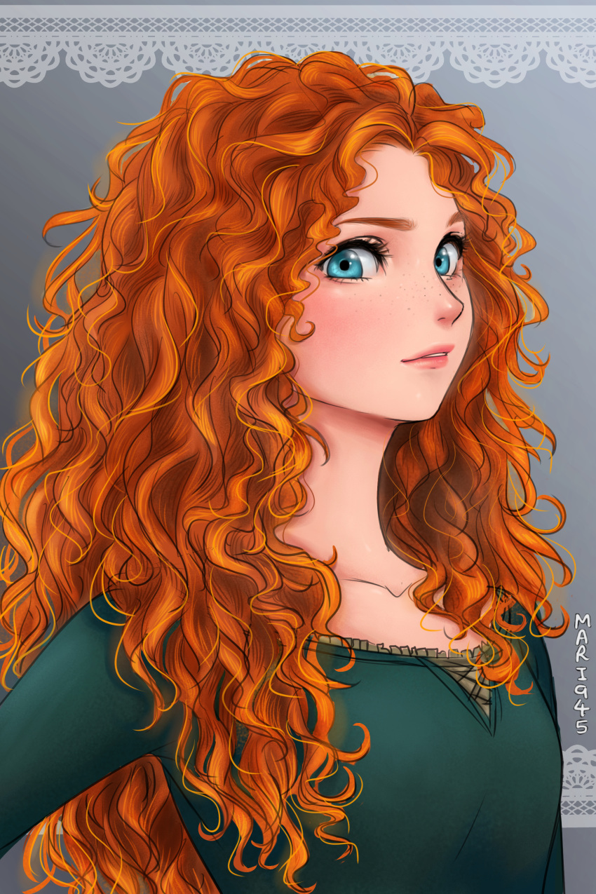 absurdres, blue_eyes, blush, brave_(pixar), curly_hair, freckles, highres, long_hair