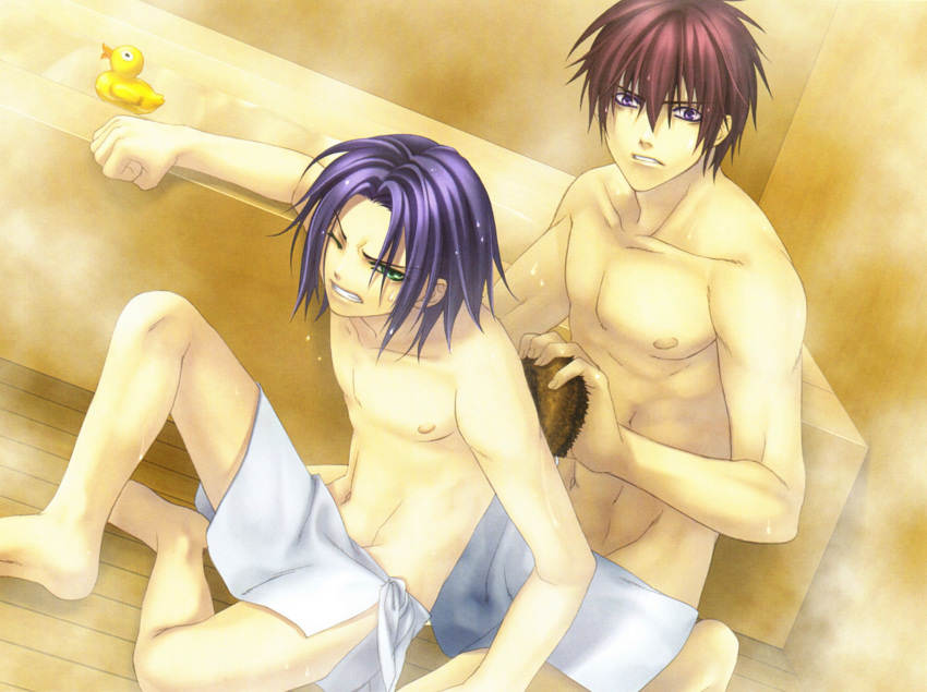 atori_mahiro, green_eyes, hiiro_no_kakera, kazuki_yone, onizaki_takuma, purple_hair