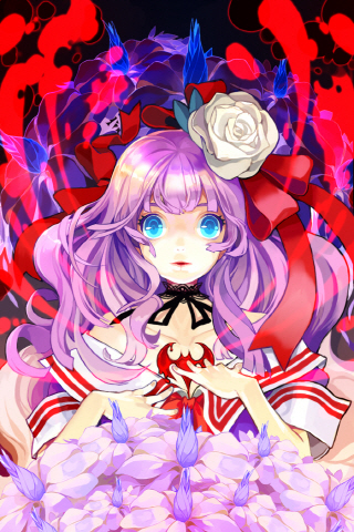 1girl, becky_flina, blood, blue_eyes, blue_moon_becky_flina, flower, hair_flower, hair_ornament