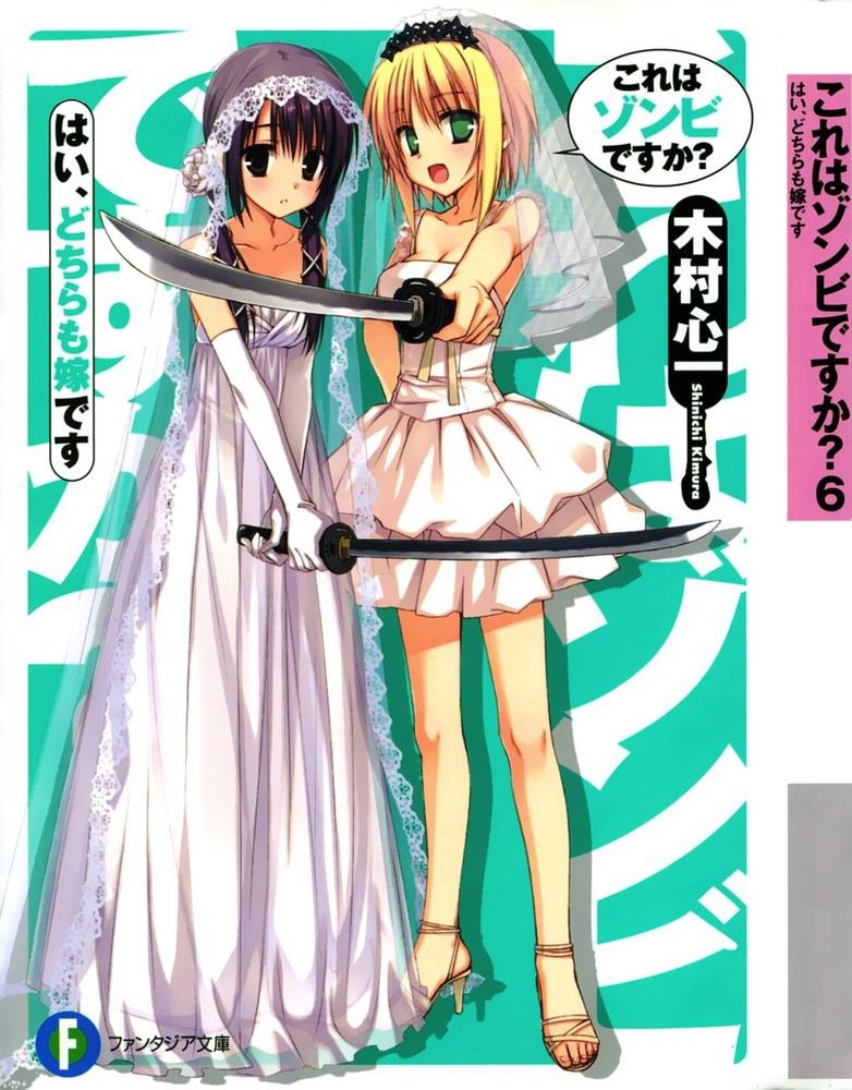 2girls, :d, blonde_hair, blush, brown_eyes, cover, cover_page, dress