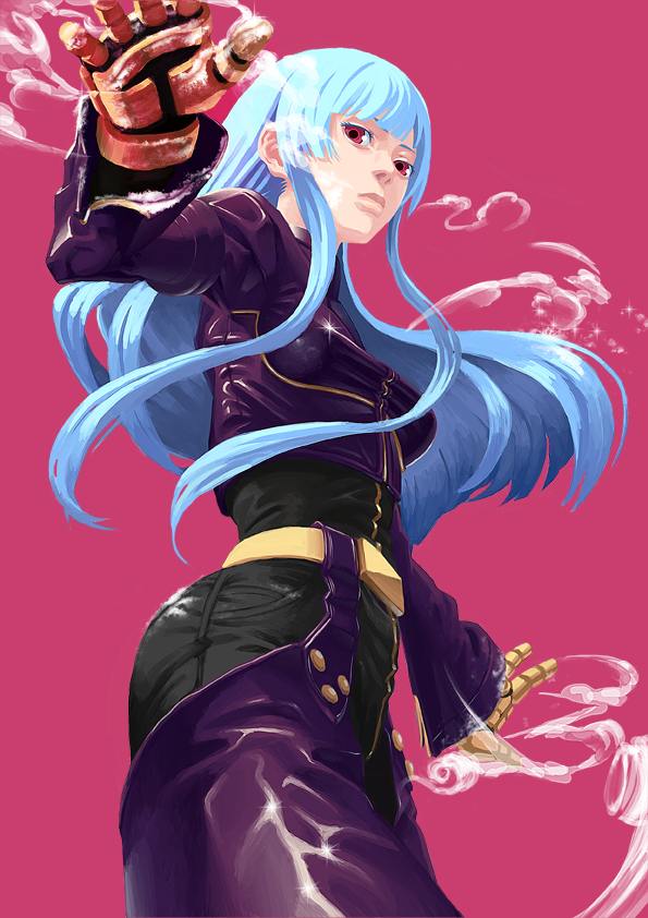 baro, belt, blue_hair, gloves, jacket, king_of_fighters, kula_diamond, long_hair