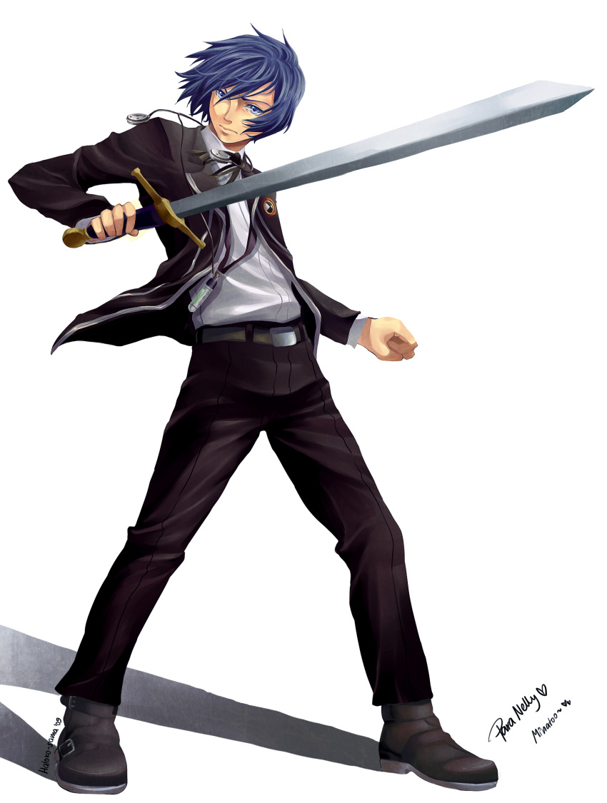 1boy, arisato_minato, atlus, blue_eyes, blue_hair, digital_media_player, hatoko-sama, headphones