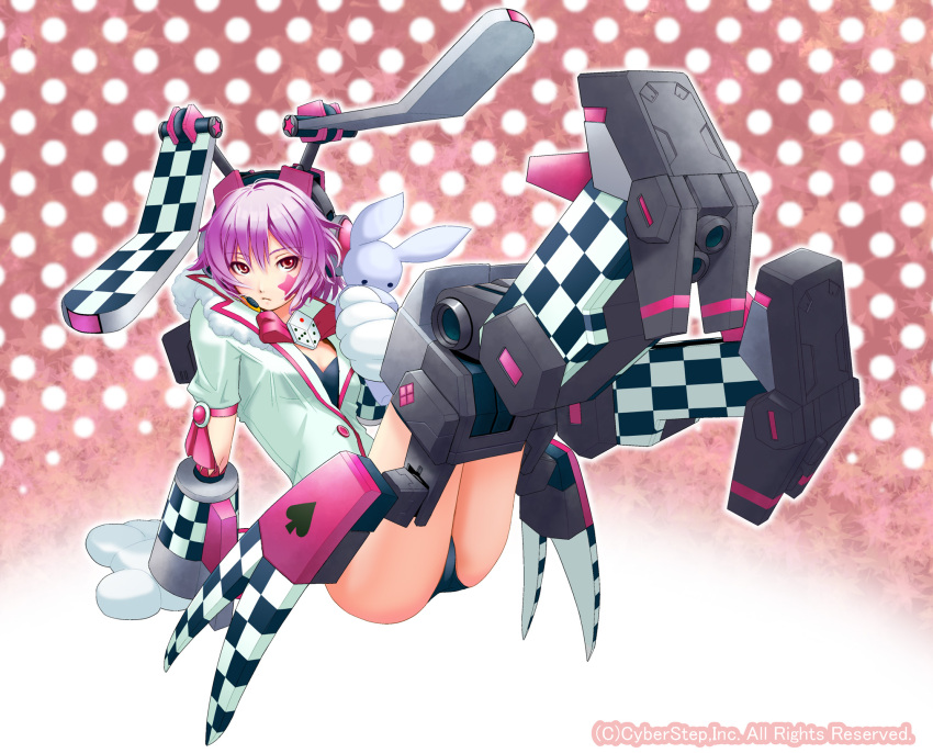 1girl, animal_ears, character_request, cosmic_break, highres, lennylop, mecha_musume, morizo_cs, pink_hair, rabbit, rabbit_ears, renny_lop, skirt, solo