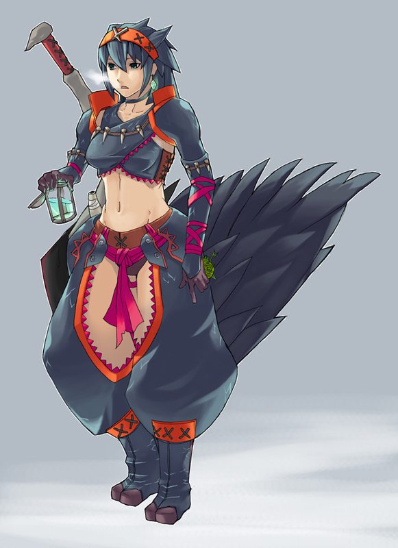 1girl, black_hair, blue_hair, breasts, breath, capcom, chaps, choker
