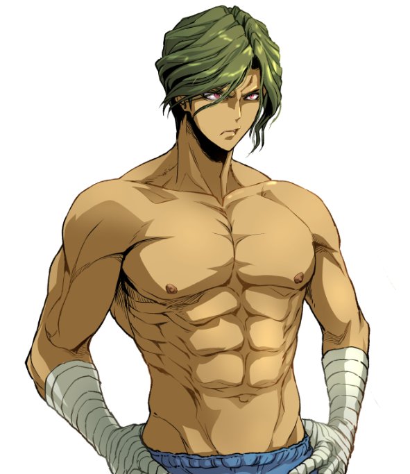 1boy, abs, adonis_belt, bandage, bandaged_arm, cowboy_shot, dangan_ronpa, dangan_ronpa_3