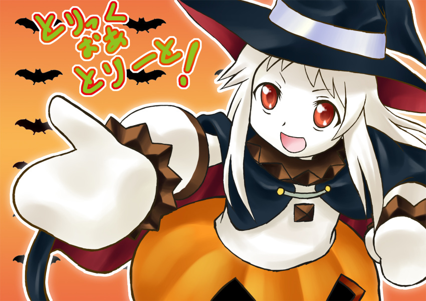 1girl, bat, bracelet, collar, costume, from_above, hat, jack-o'-lantern
