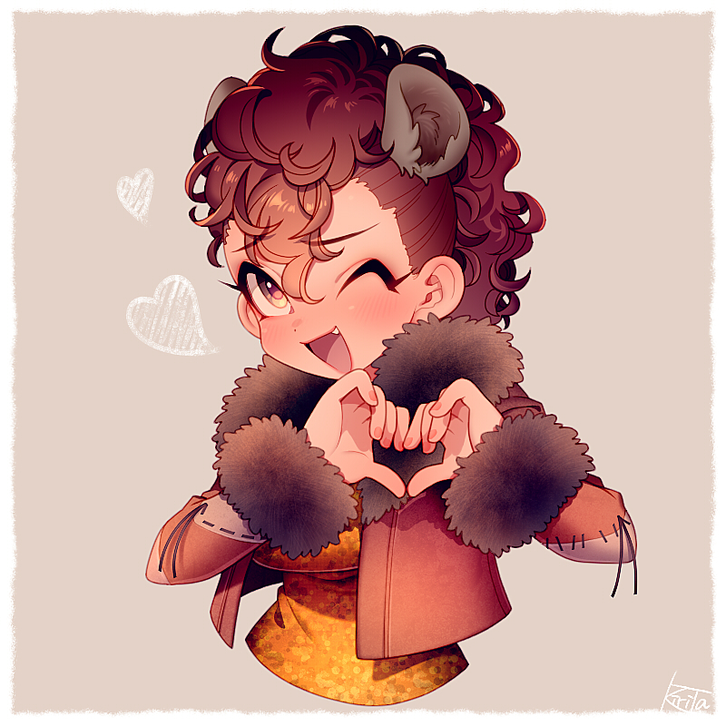 1girl, brown_eyes, brown_hair, cropped_jacket, disney, disneyland, fang, fur_trim