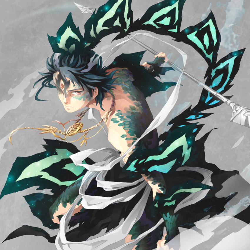 1boy, black_hair, djinn_equip, highres, holding, holding_weapon, magi_the_labyrinth_of_magic, male_focus