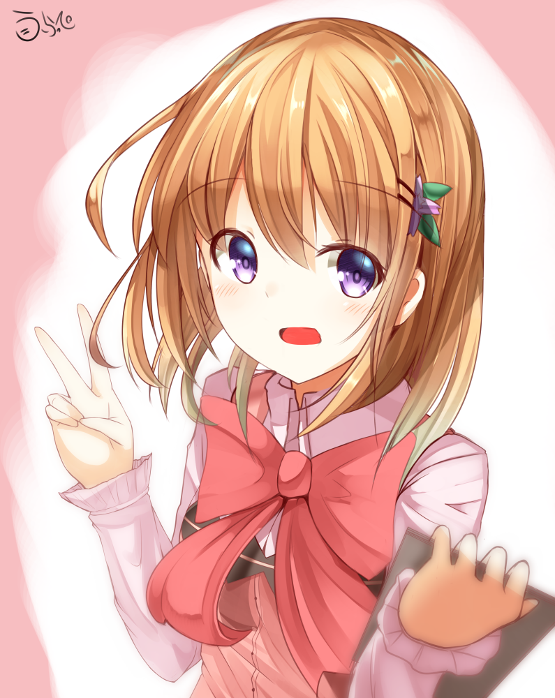 1girl, blue_eyes, blush, brown_hair, gochuumon_wa_usagi_desu_ka?, hair_ornament, hairclip, hoto_cocoa