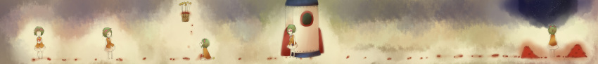 1girl, absurdres, atom_(yahny), barefoot, campanella_(vocaloid), goggles, goggles_on_head, green_eyes