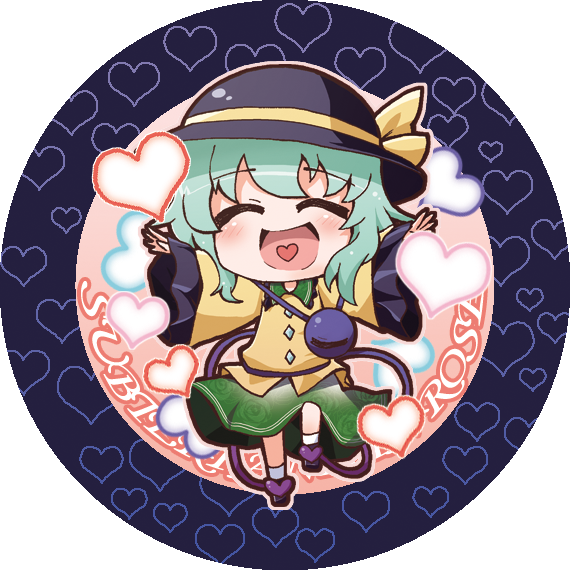 1girl, blouse, blush, chibi, female, green_hair, hat, heart