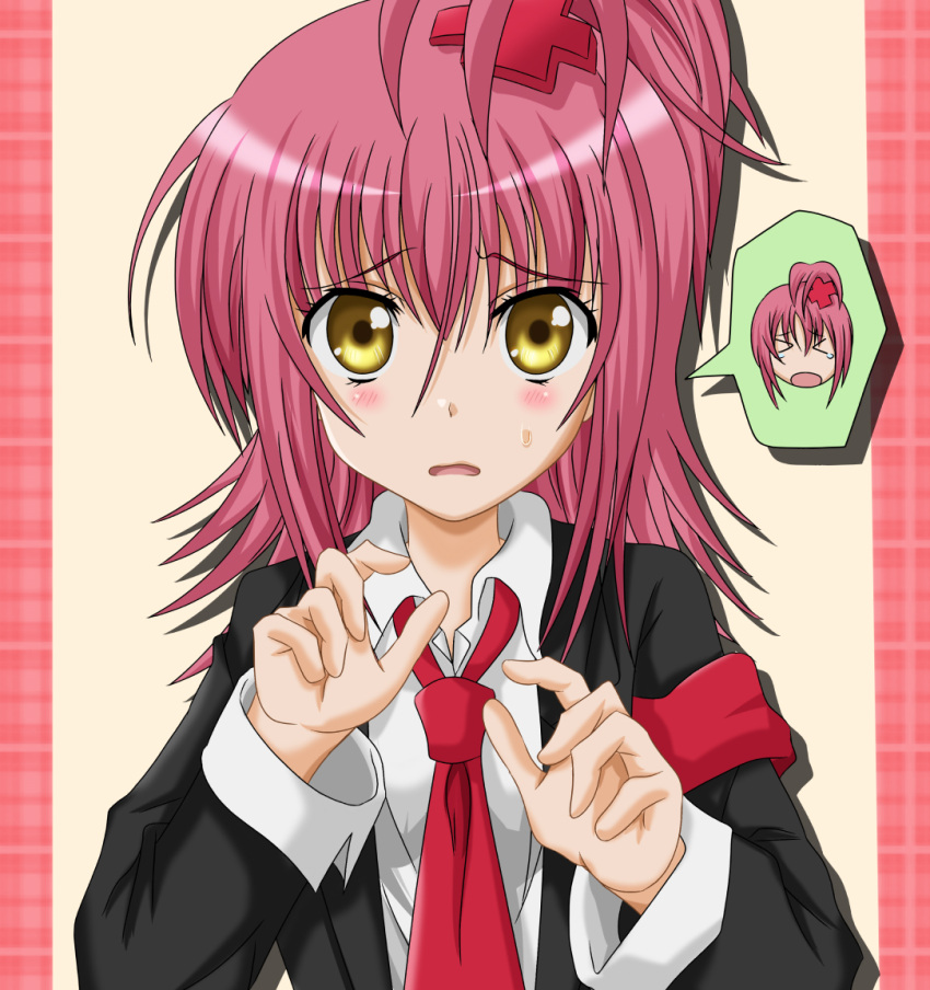 armband, blush, hinamori_amu, necktie, pink_hair, school_uniform, short_hair, shugo_chara!