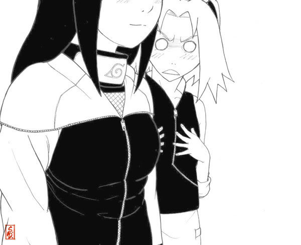 2girls, black_hair, blush, breast_envy, breasts, flat_chest, haruno_sakura, hyuuga_hinata