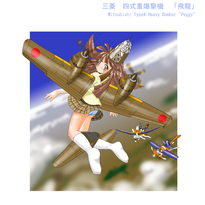 1girl, aircraft, airplane, bomber, cana, cat, catification, flying