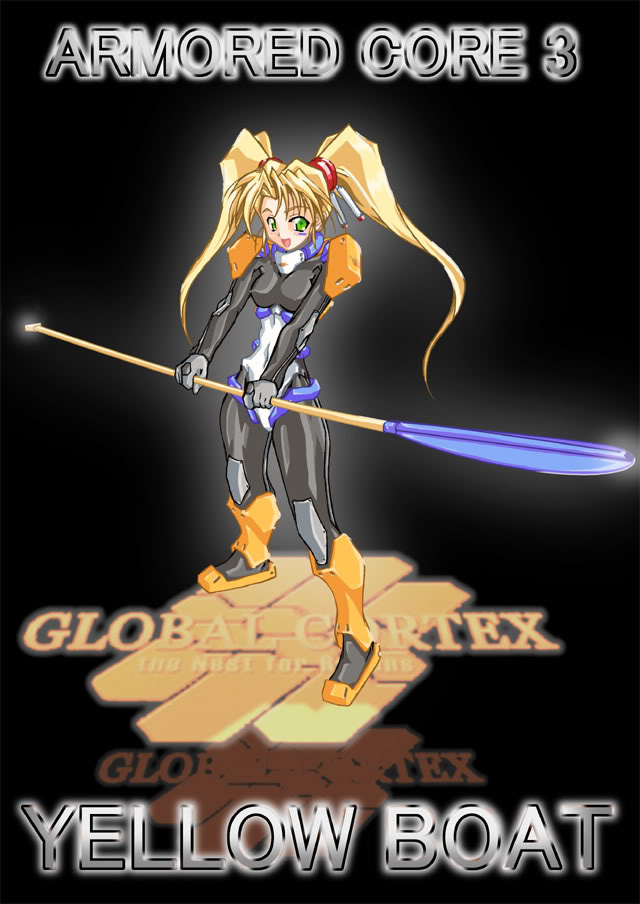 armored_core, armored_core_3, blonde_hair, bodysuit, facial_mark, from_software, green_eyes, oar