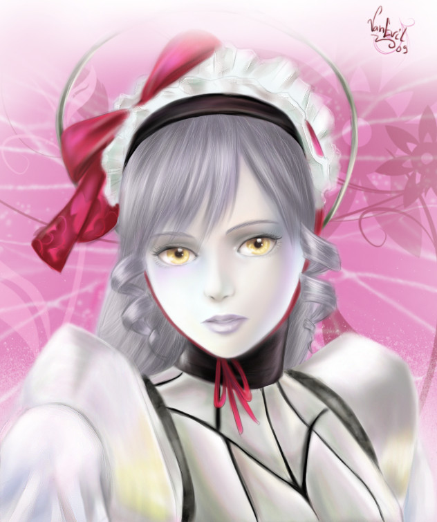 00s, 1girl, 2009, ashlotte_maedel, drill_hair, silver_hair, solo, soul_calibur