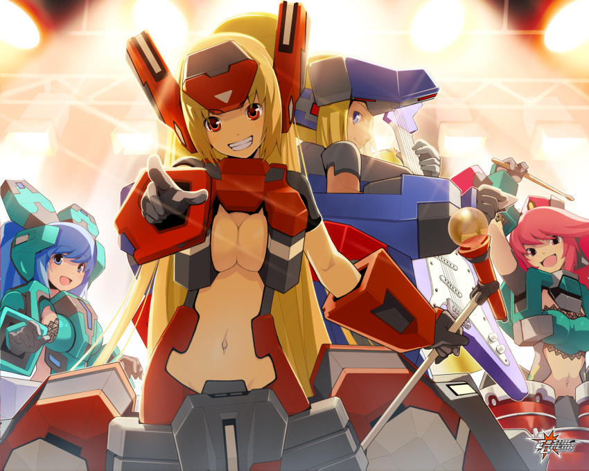 4girls, blonde_hair, blue_eyes, blue_hair, breasts, cleavage, cosmic_break, crimrose