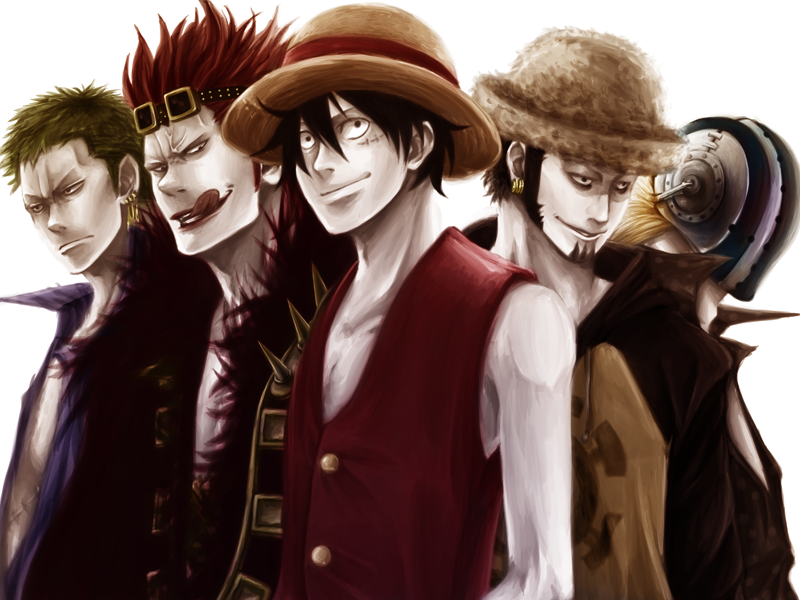 5boys, black_hair, blonde_hair, brown_hair, earrings, eustass_captain_kid, facial_hair, fur_coat
