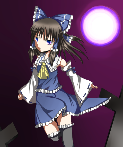 1girl, alternate_color, amaoto_sanba, bad_id, black_hair, detached_sleeves, female, hair_ribbon