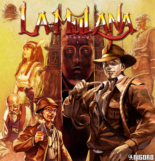 1girl, 3boys, elder_xelpud, junny, la_mulana, lemuria_kosugi, mulbruk, multiple_boys, shorn_kosugi