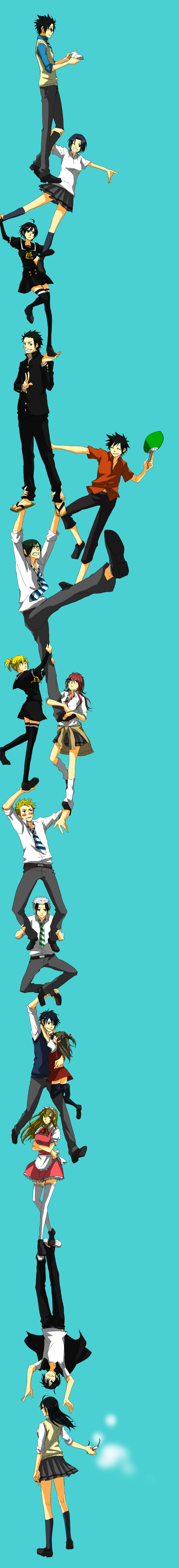 6+boys, 6+girls, absurdres, adachi_hana, adachi_you, ahoge, akita_hikaru, alternate_hairstyle, apron, bangs, black_hair, blonde_hair, blush, book, brown_hair, cape, chiba_seiya, child, clothes_around_waist, dress, durarara!!, everyone, eyepatch, fan, gakuran, glasses, green_hair, grey_hair, headband, highres, himeji_rinka, ichinomiya_anna, izumi_gaku, kagawa_itsuki, kitami_akira, kitami_mayu, kneehighs, kumagaya_makoto, legs, long_hair, long_image, loose_socks, maid, maid_apron, maid_headdress, mito_subaru, multicolored_hair, multiple_boys, multiple_girls, necktie, nerima_seiun, parody, redhead, school_uniform, serafuku, shinagawa_daichi, shinagawa_kairi, short_hair, short_twintails, skirt, socks, spiky_hair, sweater, sweater_around_waist, tall_image, thigh-highs, time_paradox, trust_me, twintails, two-tone_hair, uma_(artist), uma_(hachi878), uma_(pixiv), vest, wavy_hair, yankee-kun_to_glasses-chan