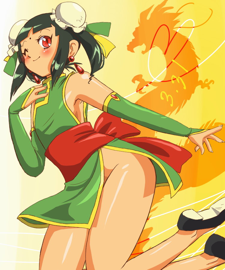 1boy, 90s, bad_id, bare_shoulders, blush, bridal_gauntlets, bun_cover, chinese_clothes