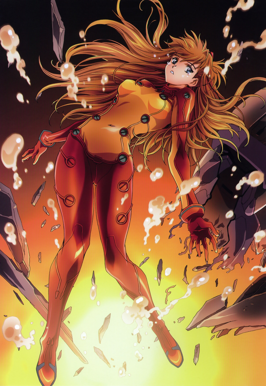 1girl, absurdres, blue_eyes, bodysuit, bracer, brown_hair, bubble, covered_navel