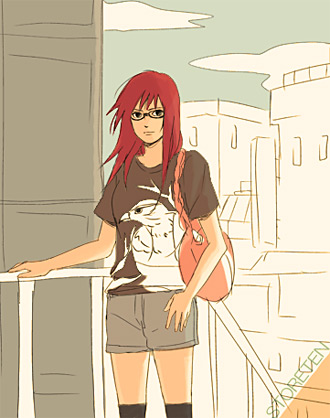 1girl, bag, casual, glasses, handbag, karin_(naruto), lowres, mare_(artist)