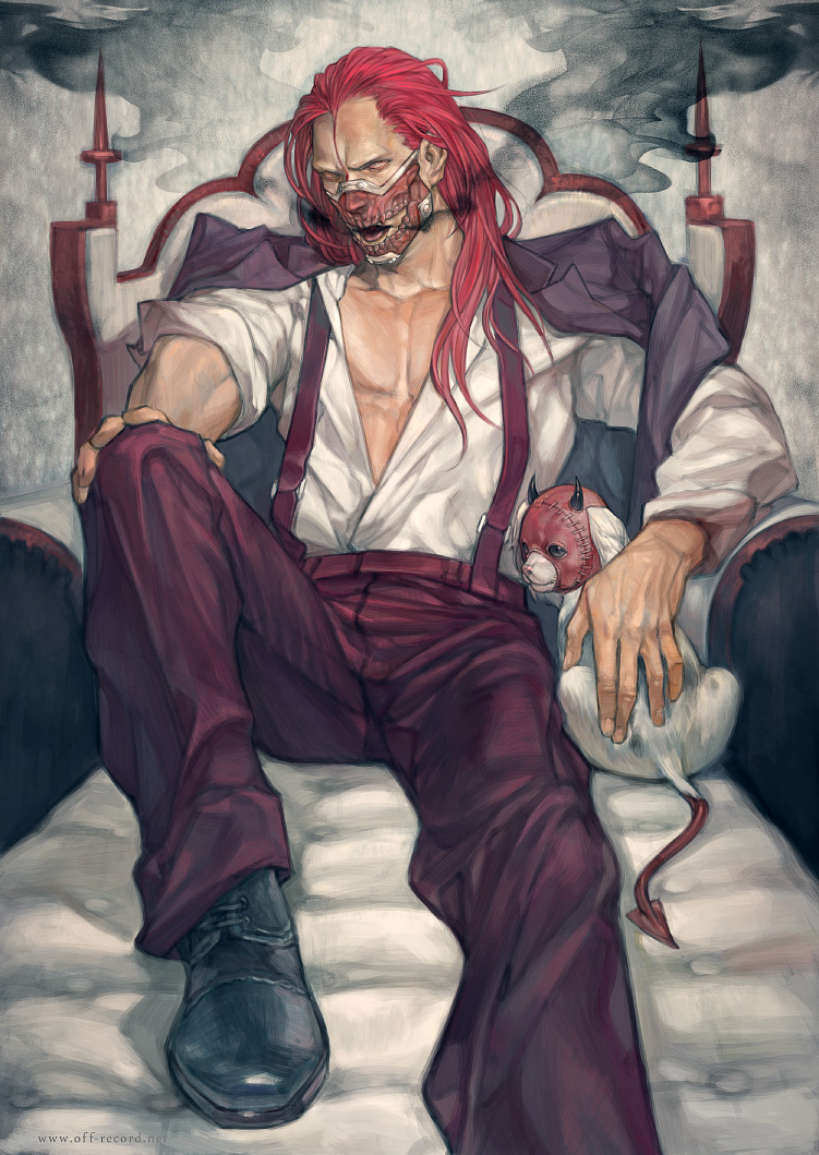 1boy, animal, demon_tail, dorohedoro, en, en_(dorohedoro), horns, kikurage_(dorohedoro)
