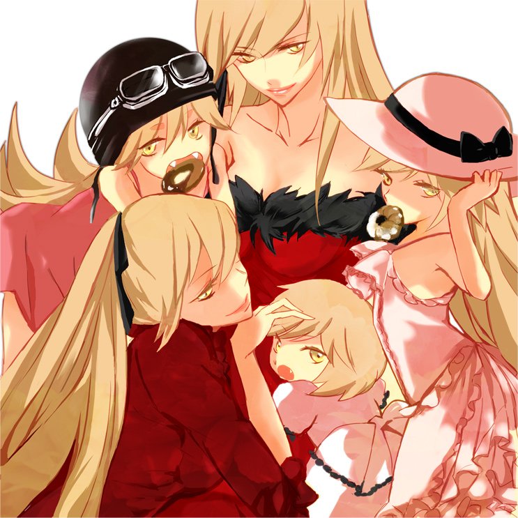 5girls, bad_id, bakemonogatari, blonde_hair, fangs, kiss-shot_acerola-orion_heart-under-blade, kizumonogatari, miko_(yayamiko)