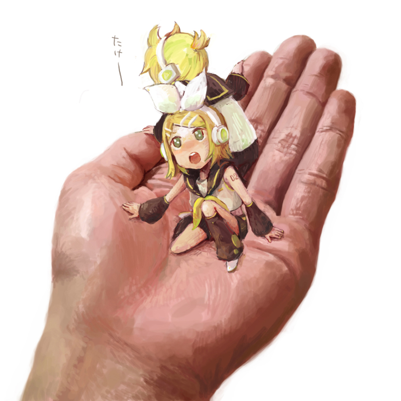 1boy, 1girl, blonde_hair, brother_and_sister, chibi, den, hands, kagamine_len