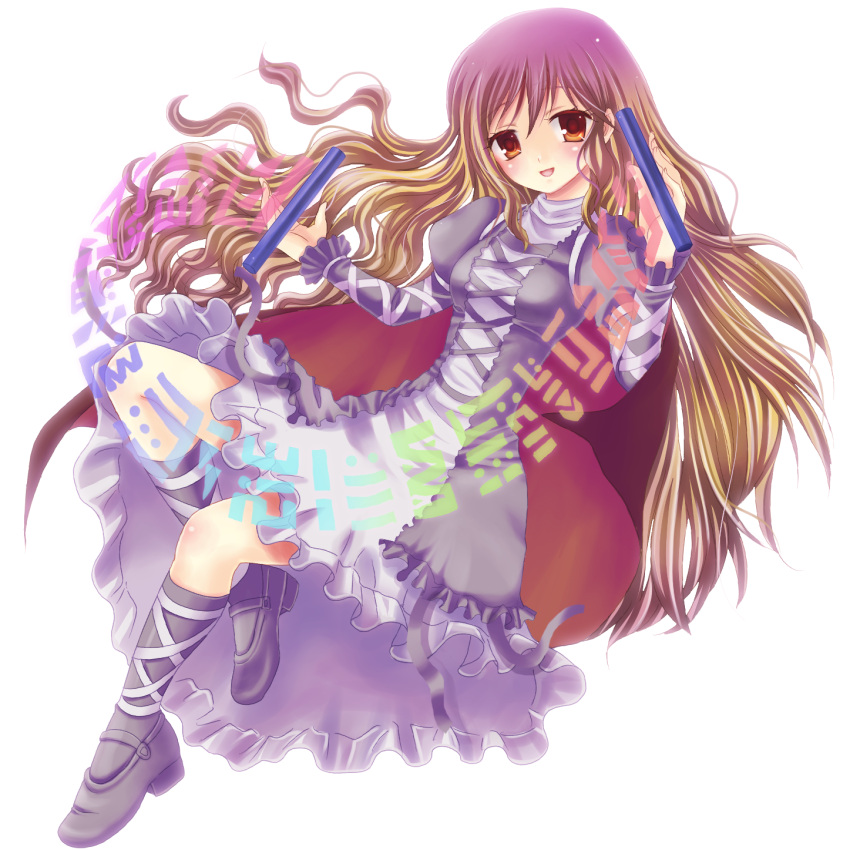 1girl, bad_id, cape, dress, european_clothes, female, full_body, gradient_hair