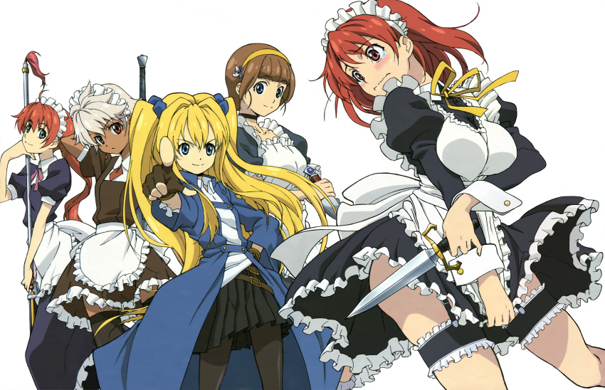 5girls, absurdres, blonde_hair, breast_squeeze, breasts, brown_hair, cecily_cambell, charlotte_e_firobisher