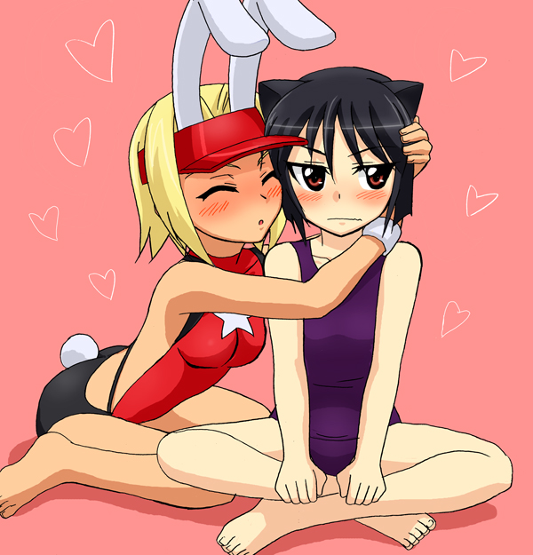2girls, animal_ears, aq_interactive, arcana_heart, arcana_heart_2, atlus, barefoot, black_hair