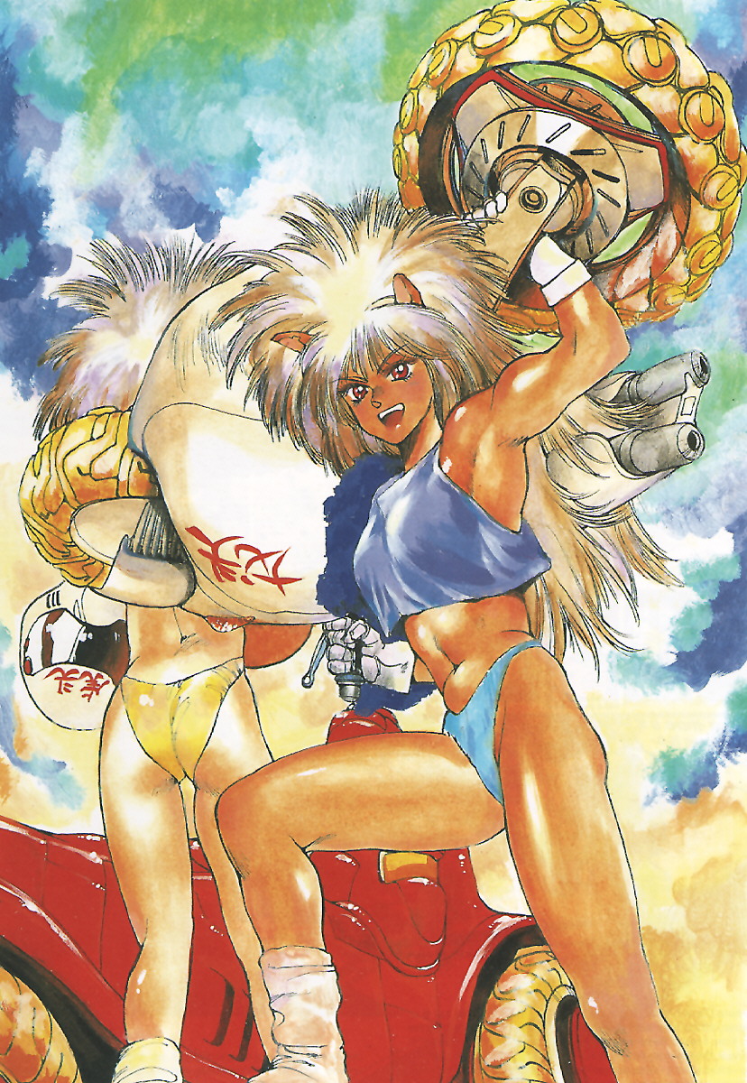 2girls, android, animal_ears, annapuma, armpits, ass, back, biceps