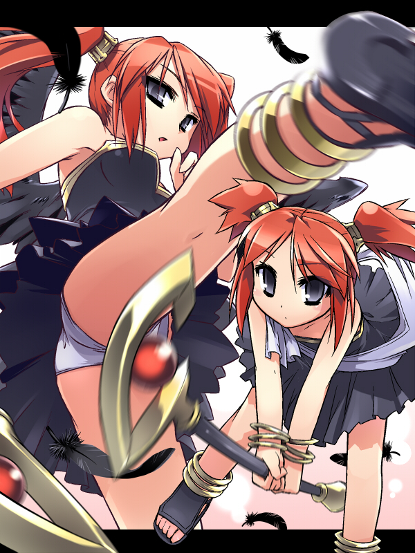 eris_(heracles_no_eikou), eris_(hercules_no_eiko), heracles_no_eikou, heracles_no_eikou_tamashii_no_shoumei, hercules_no_eiko, kick, kicking, panties, pantyshot, red_hair, redhead, redrantem, short_hair, short_twintails, staff, twintails, underwear