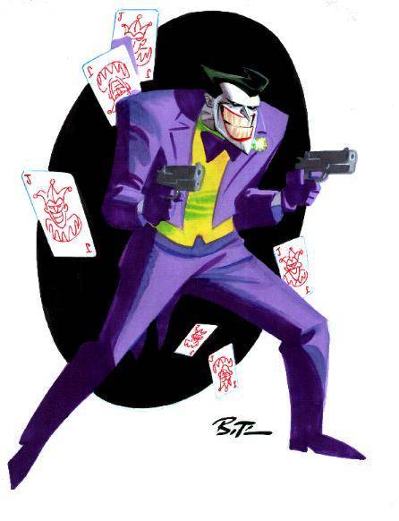 1boy, batman_(series), bruce_timm, card, dc_comics, dcau, grin, gun