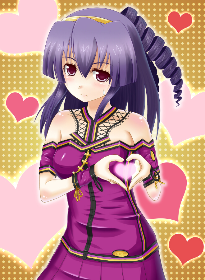 1girl, beatmania, beatmania_iidx, drill_hair, hairband, heart, heart_hands, megawatt