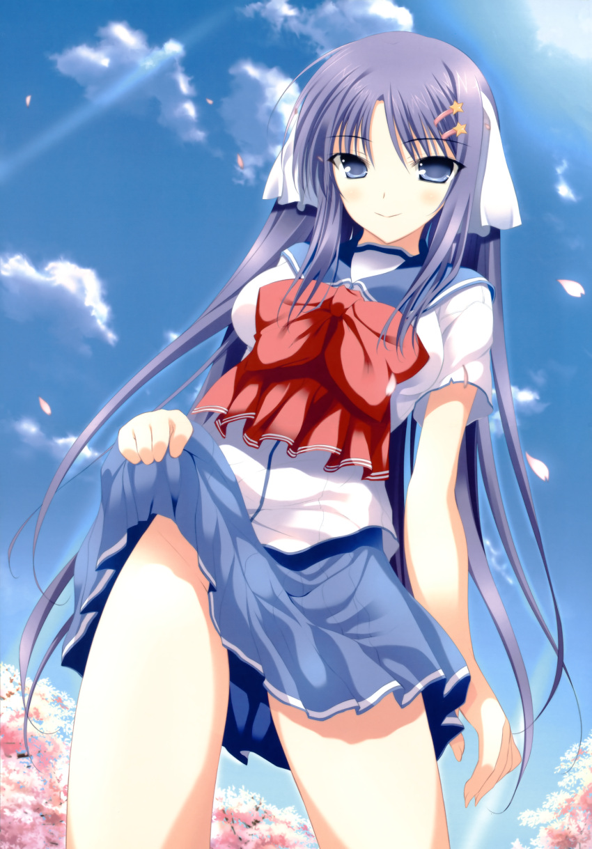 1girl, absurdres, angel_navigate, blue_eyes, blue_hair, cherry_blossoms, hair_ornament, hairclip